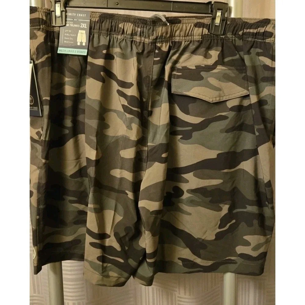 Brand New Trinity Coast‎ 2XL Green Camo Swim Trunks UPF 50 Quick Dry Mesh Liner